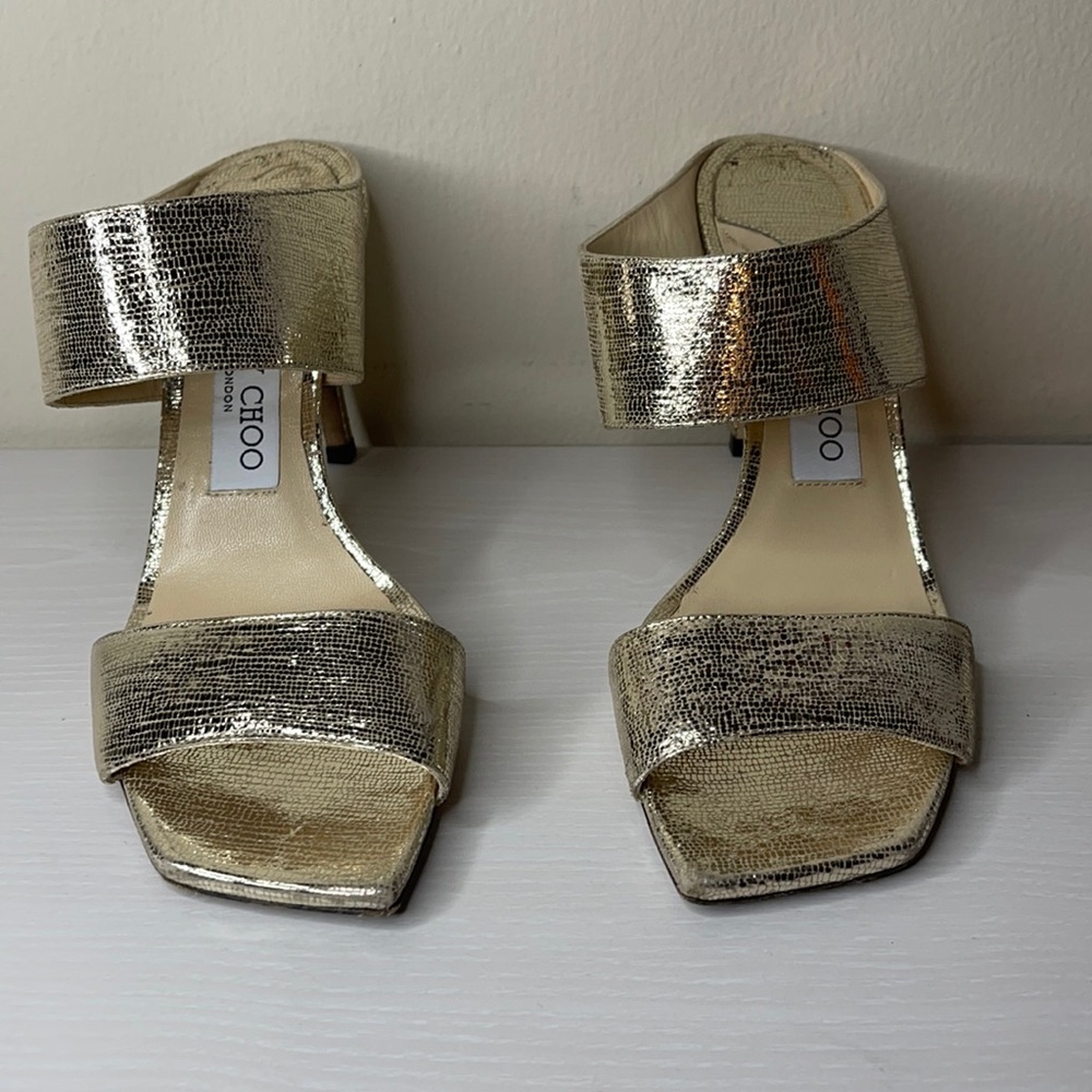 Jimmy Choo Hira 85 High Heel Mule Gold 37 EU/ 7 US
